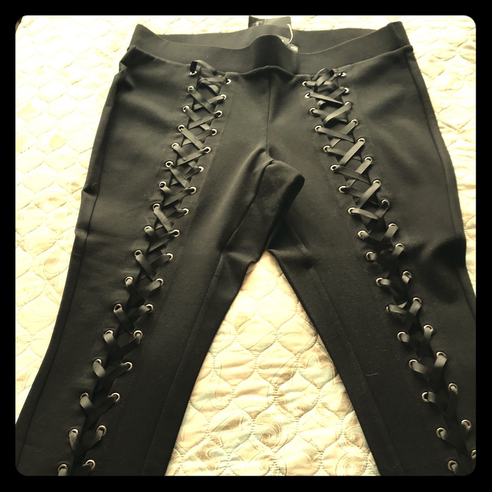 Black lace up pants